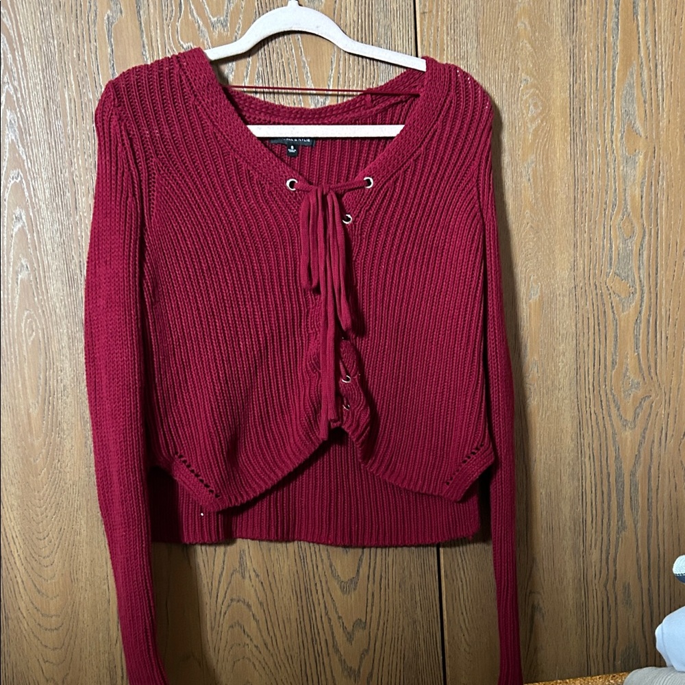 Kendall & Kylie Deep Red V-Neck Sweater